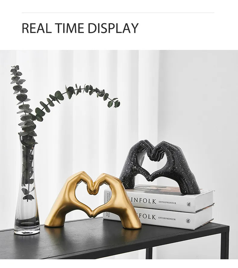 Creative Heart Gesture Sculpture – Abstract Hand Love Statue Resin Figurine for Wedding & Home Decor