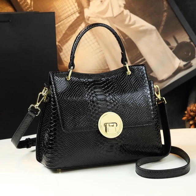 Luxury Fashion Women’s Bag – Small Laser-Cut Genuine Leather Handbag, Shoulder & Crossbody Mom Bag