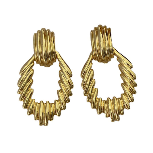 Vintage Brass Plated 18K Gold Exaggerated Ear Clip Earrings – Luxury Designer Jewelry for Women