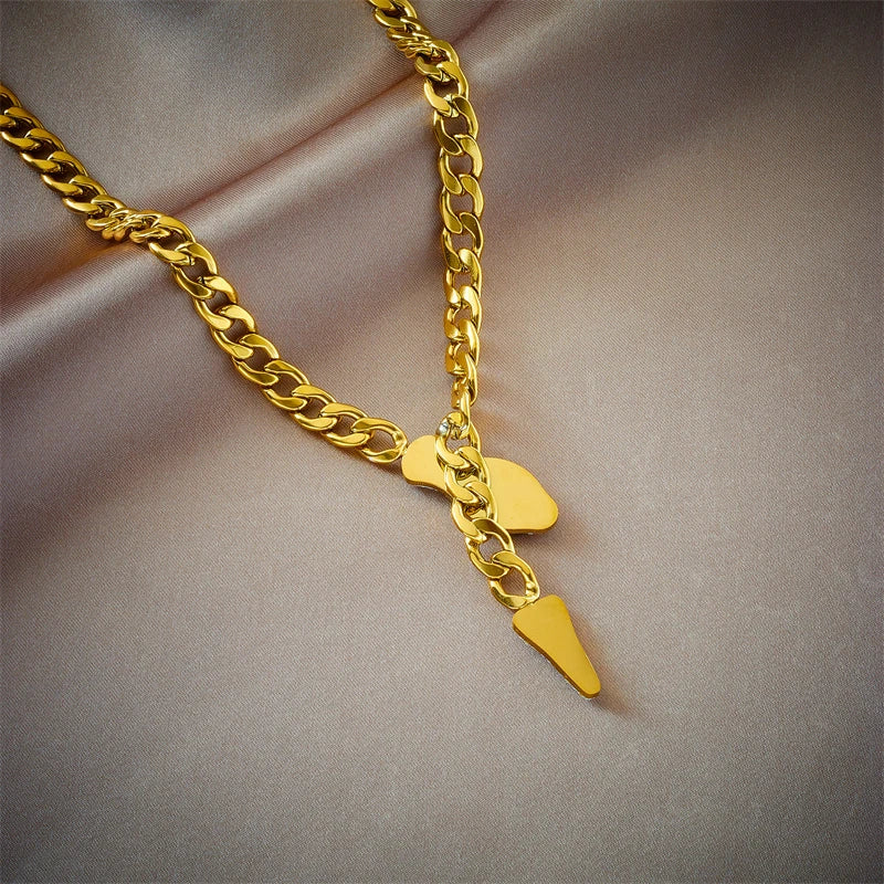 Stainless Steel Punk Gold Plated Cubic Zirconia Pendant Cuban Link Statement Necklace for Women & Men