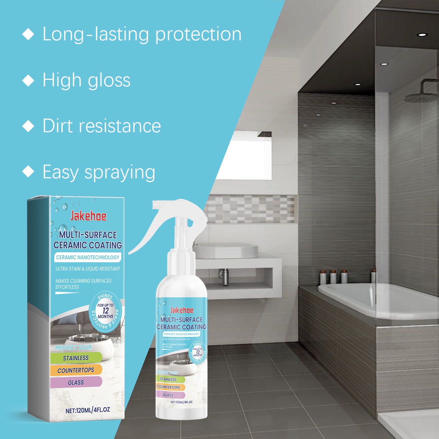 Home Ceramic Coating Spray – Tile Cleaner & Polishing Refurbishing Spray for Interior Surfaces