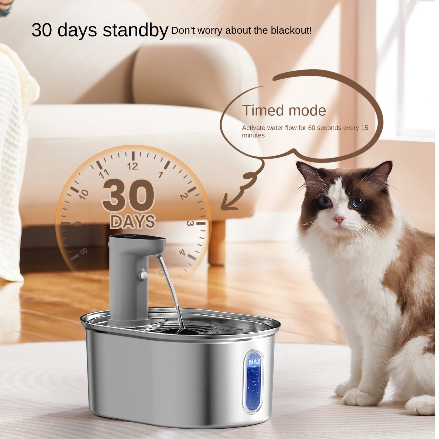 Stainless Steel Cat Water Dispenser – Wireless Intelligent Automatic Circulating Water Machine