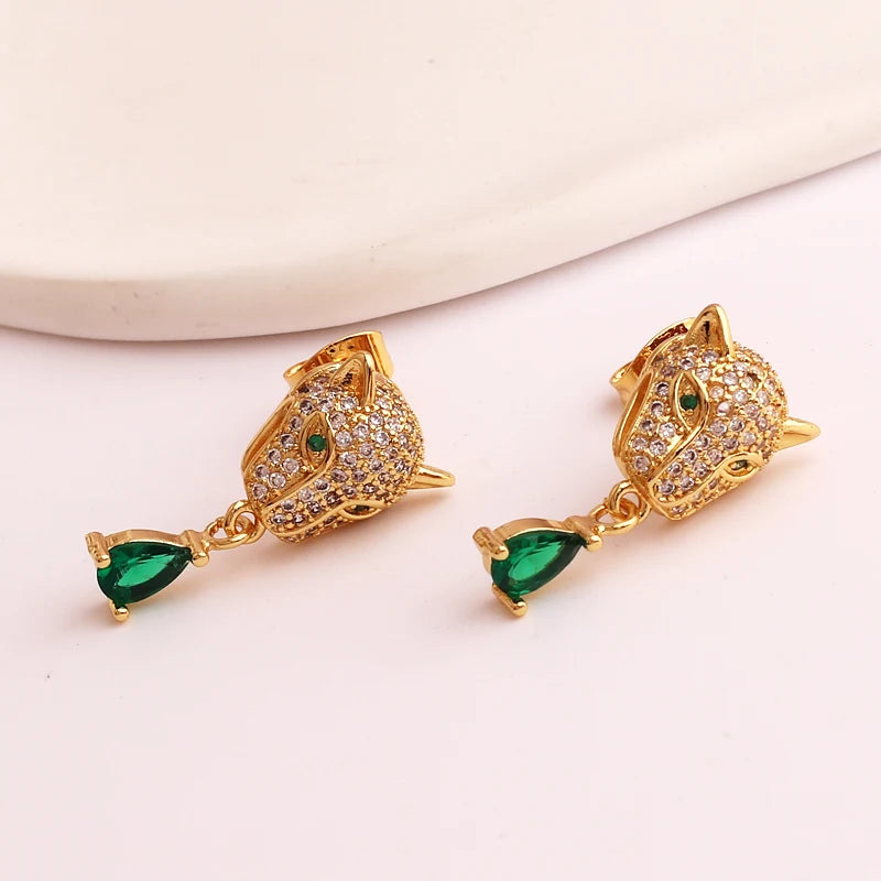 Gold Plated Zircon Leopard Earrings for Women – Luxury Animal Jewelry, Hip Hop Fashion Style