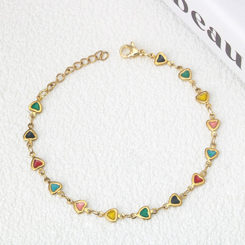 Colorful Love Heart Titanium Steel 18K Gold Bracelet – Trendy Personalized Luxury Jewelry