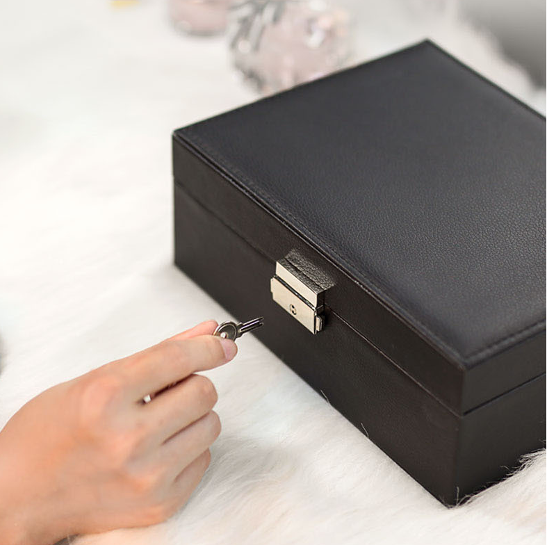 Luxury Double Layer Leather Jewelry Box with Lock – High Capacity Storage for Rings, Necklaces & Earrings