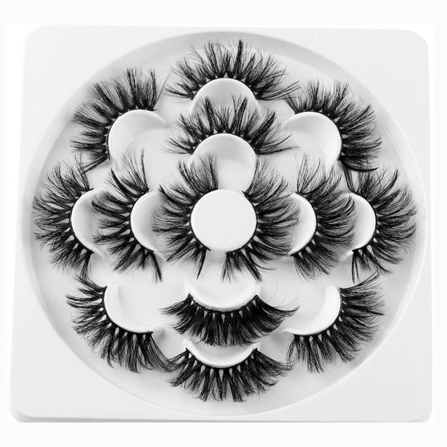 3D Mink Hair False Eyelashes – 25mm Thick, Long, Wispy Handmade Lashes, 7 Pairs