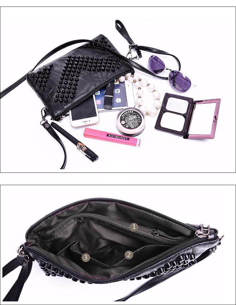 Fashion Genuine Leather Women Bag – High-Quality Rivet Shoulder Messenger & Crossbody Purse