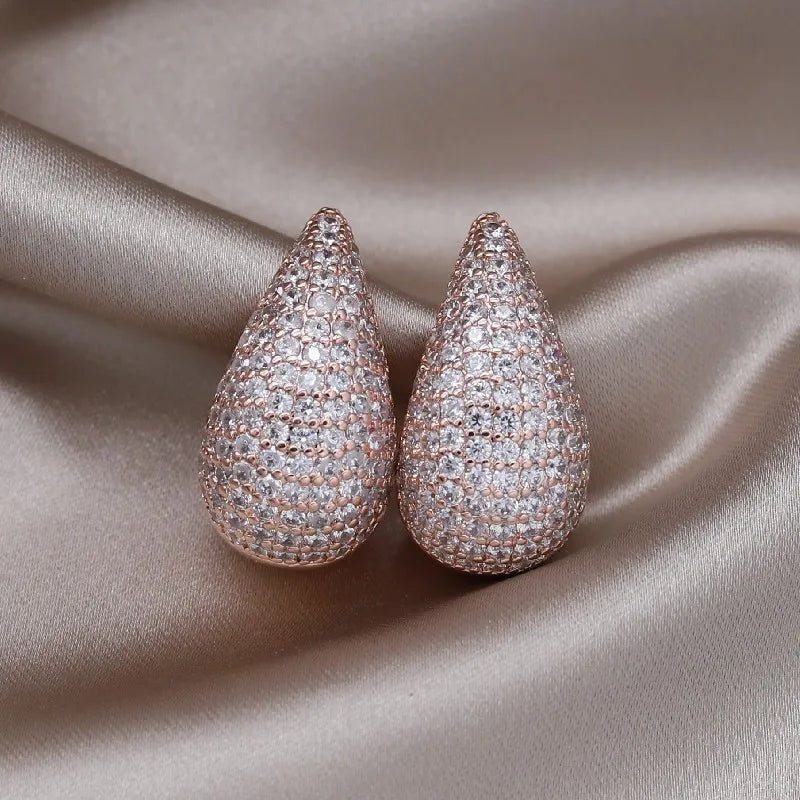 Korean 14K Gold Plated Zircon Water Drop Earrings – Elegant Women’s Wedding Jewelry