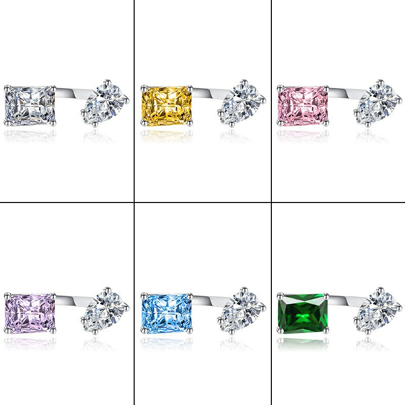 Internet Celebrity Accessory Pink Diamond Yellow Diamond Water Drop Geometric Rectangular Adjustable Ring bracelet