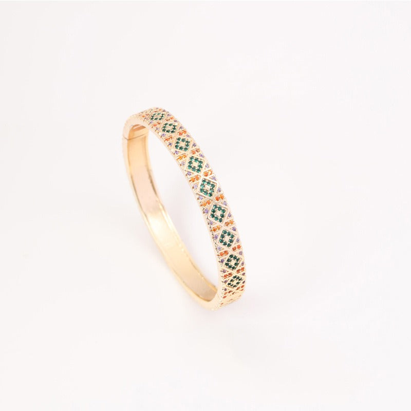 Copper Plated Gold Inlaid Zirconium Bracelet – Geometric Square Buckle Luxury Jewelry