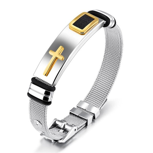 Stainless Steel Men’s Cross Bracelet – Durable Faith-Inspired Luxury Jewelry Gift