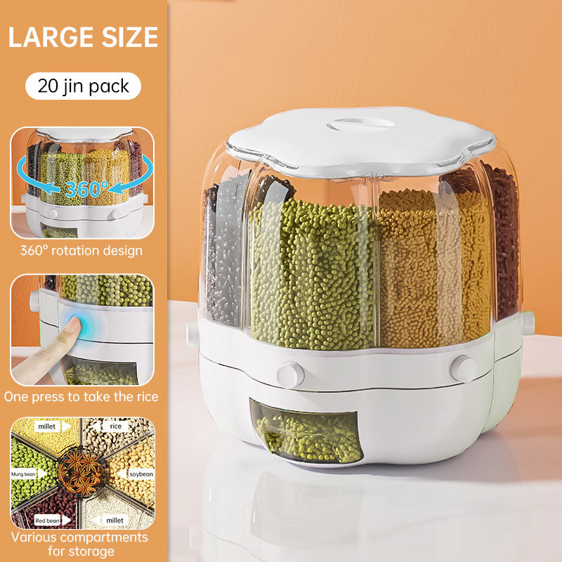 Rotatable Grain Storage Box – Divided Compartments, Insect & Moisture-Proof Household Storage