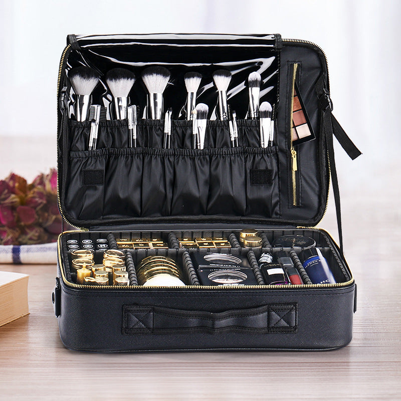 PU Portable Zipper Pouch Leather Makeup Organizer – Waterproof Zipper Pouch with Handle for Travel & Daily Use