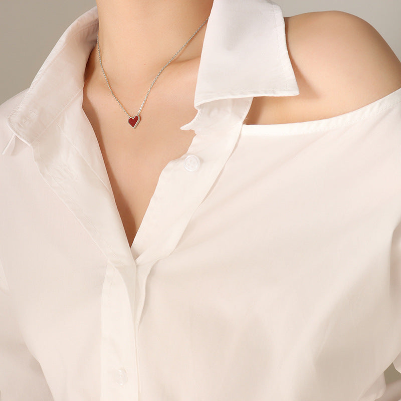 18K Gold Titanium Steel Love Clavicle Chain Necklace – Retro Acrylic Peach Heart Jewelry