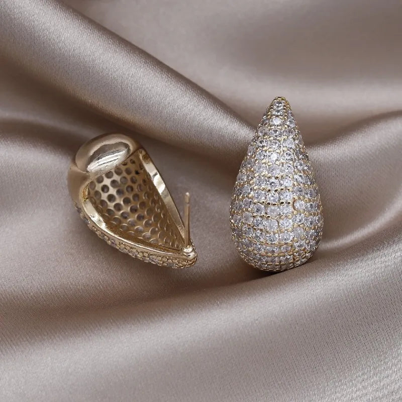 Korean 14K Gold Plated Zircon Water Drop Earrings – Elegant Women’s Wedding Jewelry