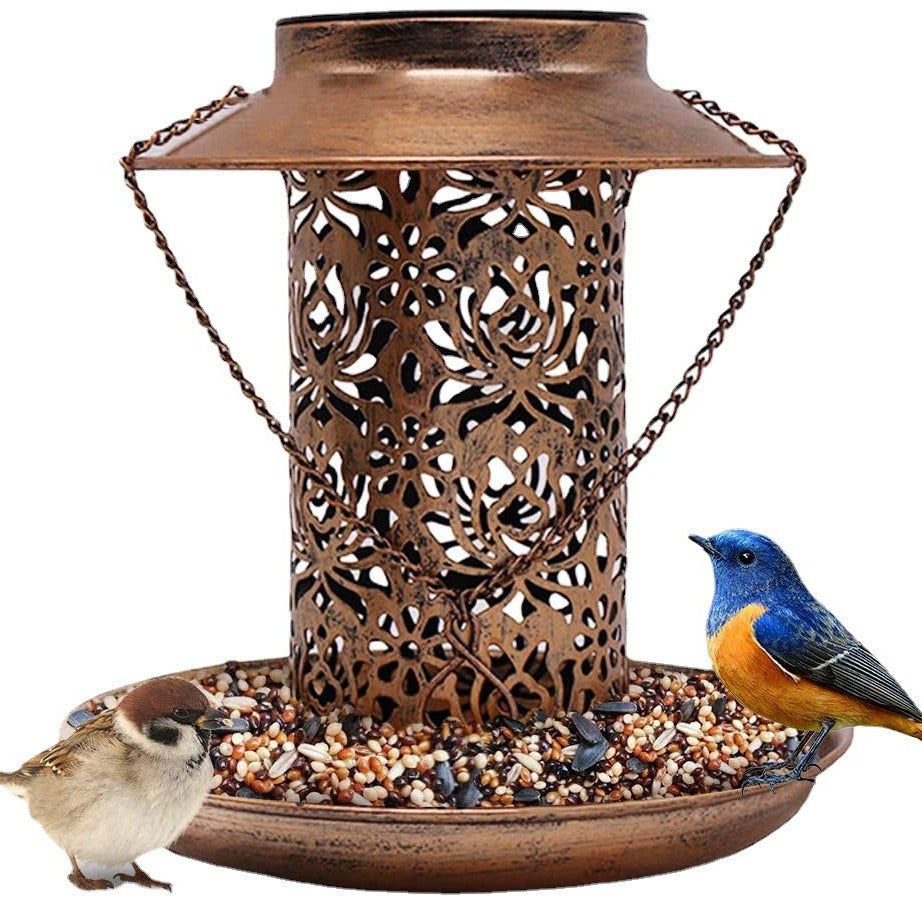Outdoor Solar Powered Lamp & Metal Hanging Bird Feeder – Dual-Purpose Feeding and Watering Decorative Lamp