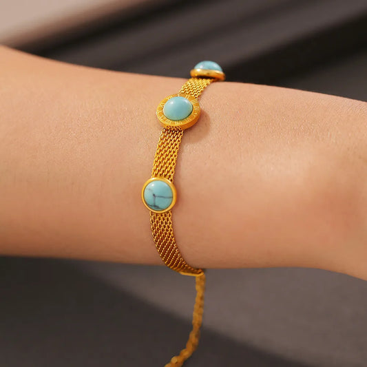 Turquoise Titanium Steel Gold Plated Bracelet – Elegant Women’s Fashion Jewelry