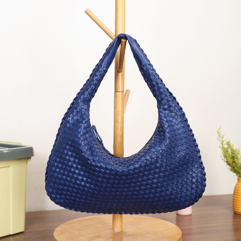 Women’s Large Leather Hobo Bag – Handmade Woven Patchwork Shoulder Bag with Big Capacity