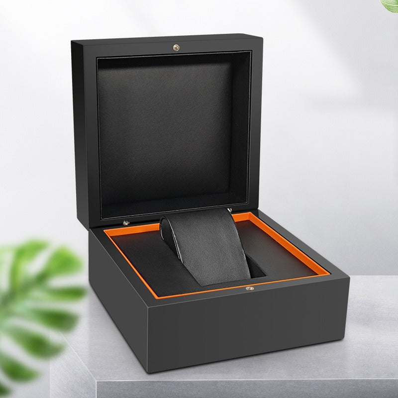 Luxury PU Leather Jewelry Box & Watch Box – High-End Flip Cover Black Gift Storage Packaging Set