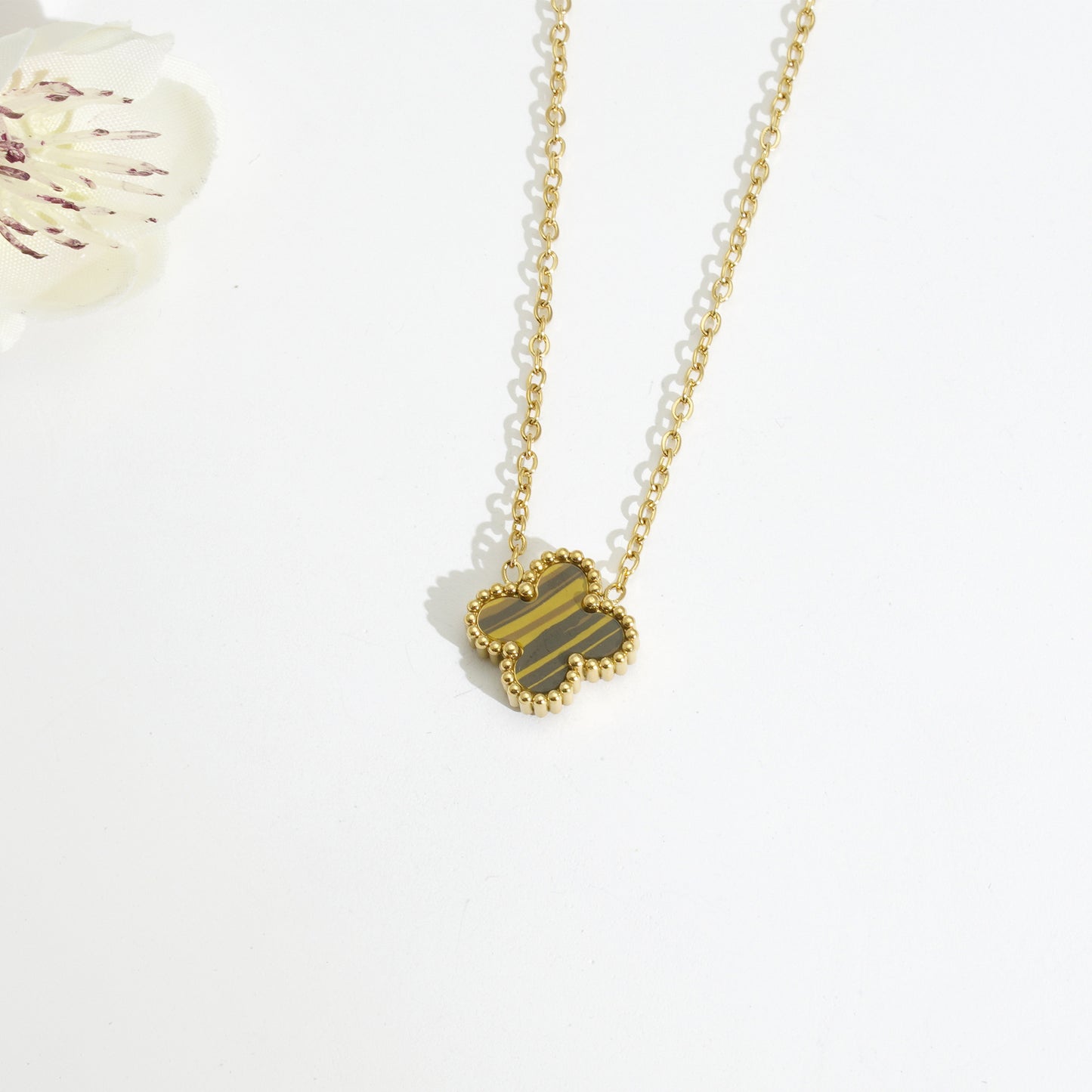 18K Gold Titanium Steel Four-Leaf Clover Bracelet Necklace – Lucky Luxury Jewelry Set