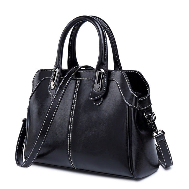 Vintage Business Genuine Leather Handbag – Luxury Women’s Designer Shoulder & Crossbody Satchel