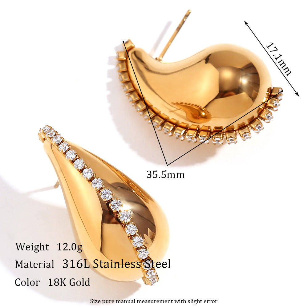 Vintage Stainless Steel Crystal Hollow Droplet Earrings – 18K Gold Plated Luxury Jewelry for Women