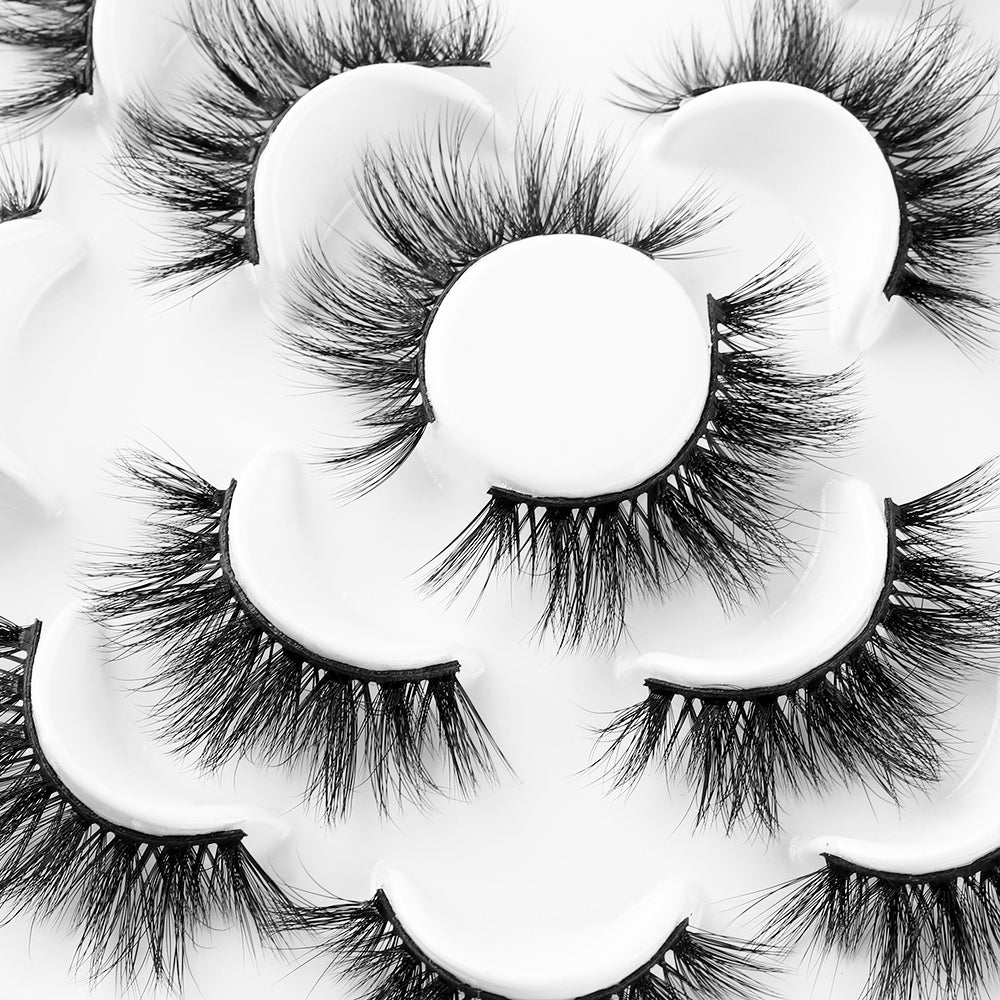 3D Mink Hair False Eyelashes – 25mm Thick, Long, Wispy Handmade Lashes, 7 Pairs