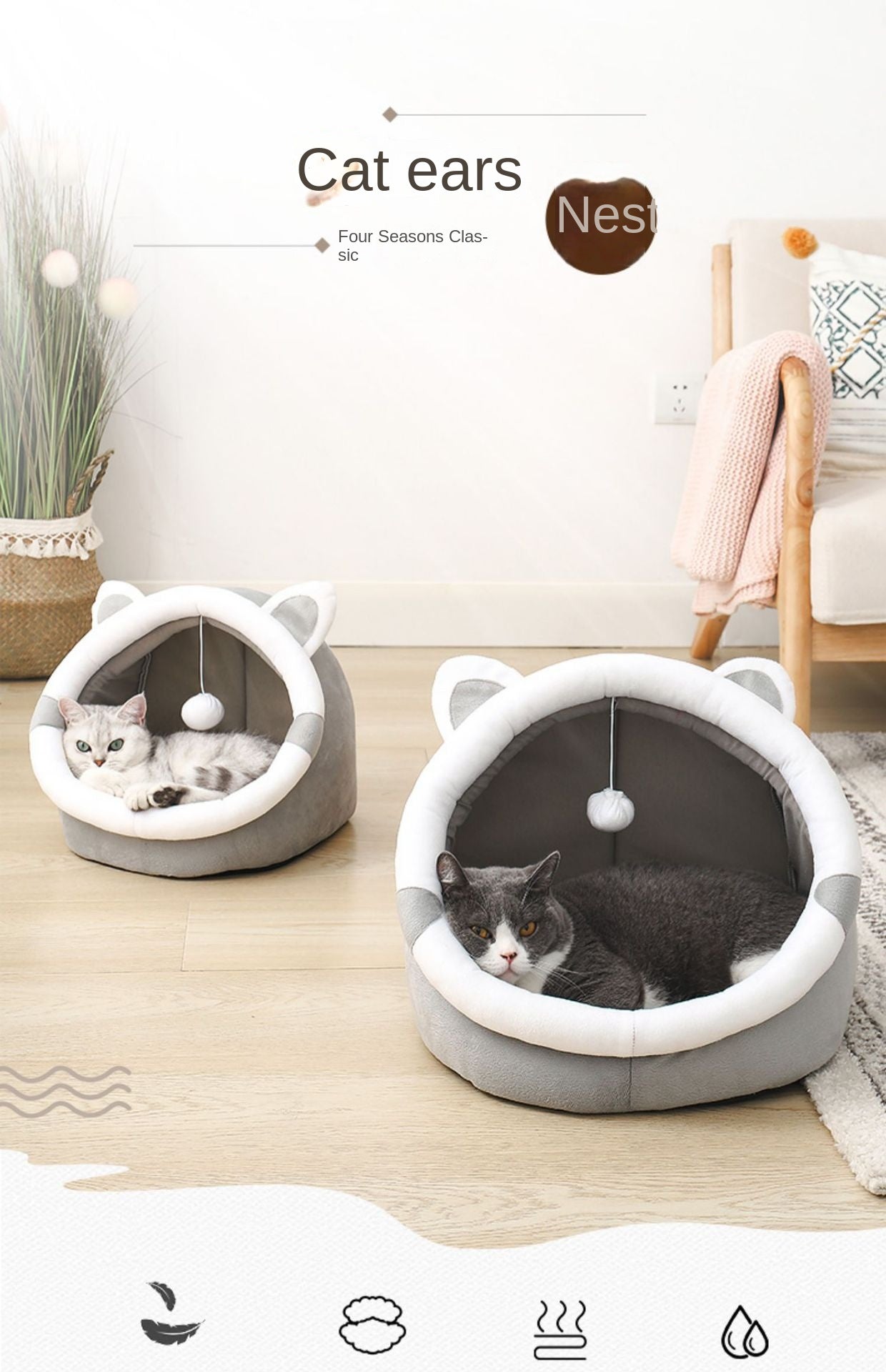 Universal Four Seasons Cat House – Enclosed Pet Bed for Cats & Small Dogs