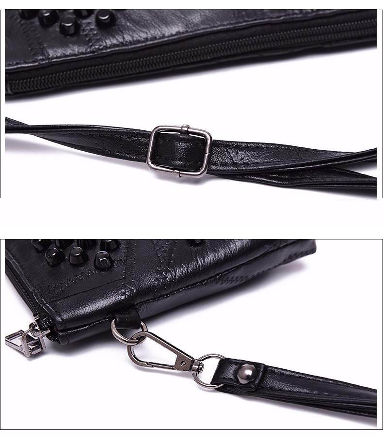 Fashion Genuine Leather Women Bag – High-Quality Rivet Shoulder Messenger & Crossbody Purse