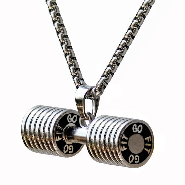 Dumbbell Pendant Fitness Necklace – Gym Barbell Crossfit Stainless Steel Jewelry for Men & Women