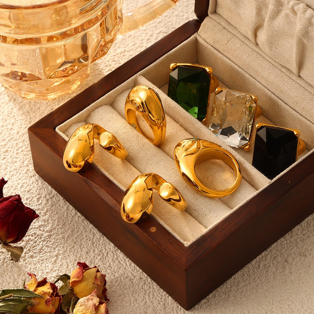 Diamond Inlaid Geometric Ring – Gold-Plated Titanium Steel Textured Women's Index Finger Jewelry