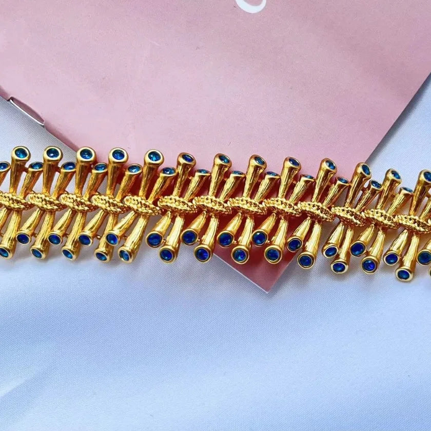 Copper Plated 18K Bracelet – Sea Blue Zircon Retro Luxury Fashion Jewelry