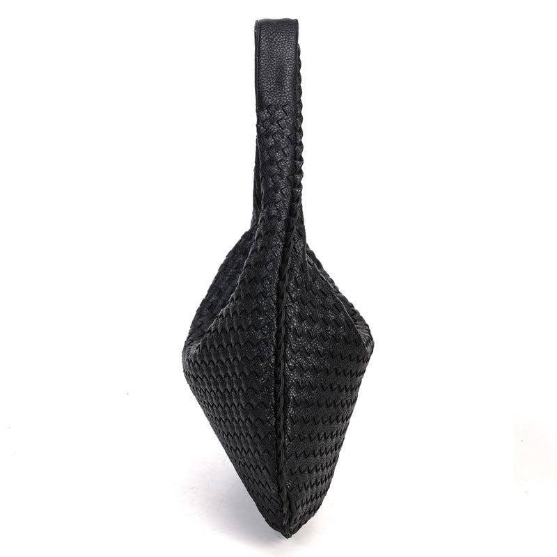 Women’s Large Leather Hobo Bag – Handmade Woven Patchwork Shoulder Bag with Big Capacity