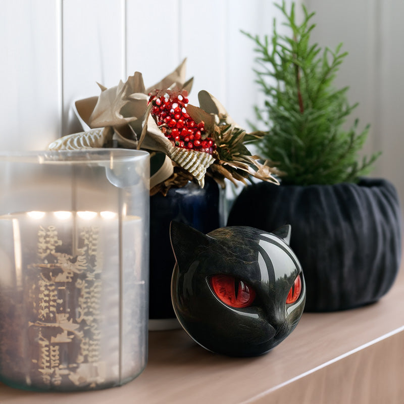 Black Cat Stone Statue – Resin Marble Texture Healing Stone Figurine for Home & Office Decor