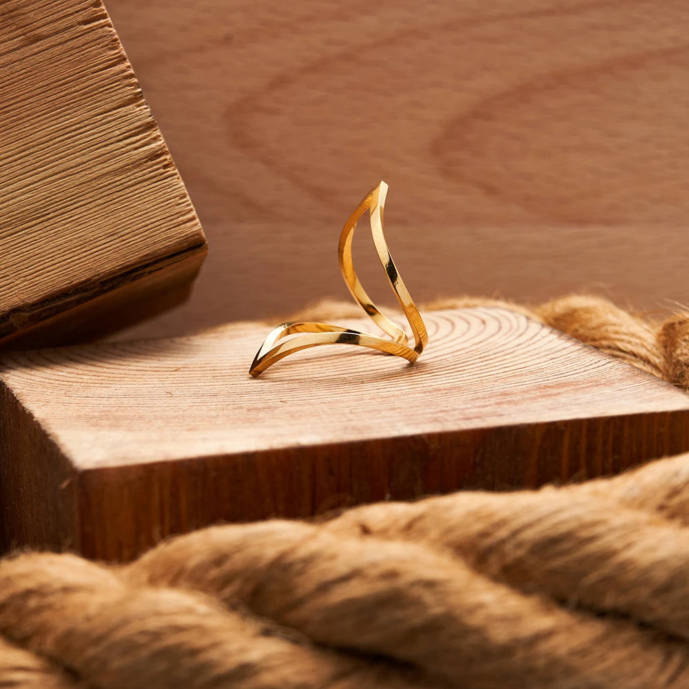 Double Sided Ring for Women – 18K Gold Plated Stainless Steel Hypoallergenic Titanium Fashion Jewelry