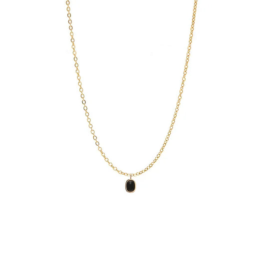 925 Sterling Silver Black Agate Pendant Necklace – 18K Gold Plated Korean Clavicle Chain