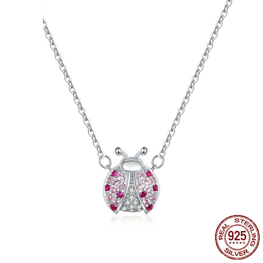 925 Sterling Silver Ladybug Pendant Necklace – White Gold Plated Women’s Jewelry