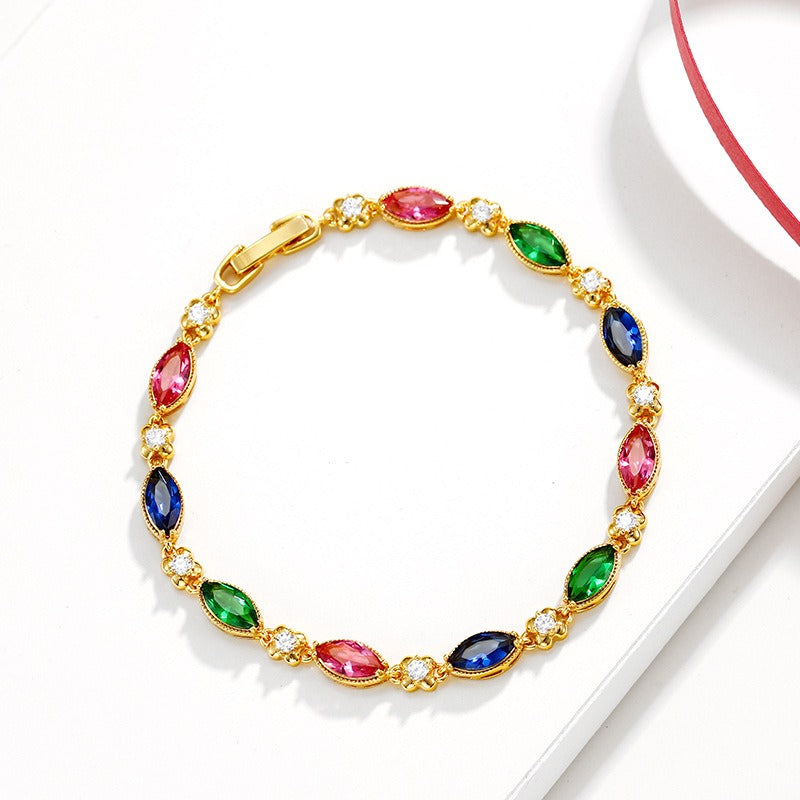 24K Gold Flower Ruby Bracelet – European Luxury Women’s Fashion Jewelry Design