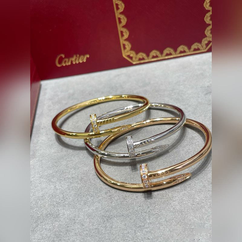 V-Gold Diamond Pavé Screw Cuff – Titanium Steel Couples Bracelet with Open-Close Clasp