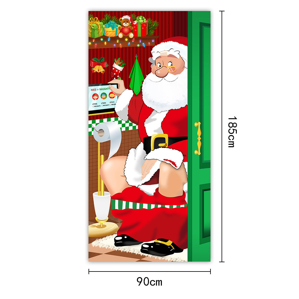 Christmas Door Curtains & Flags – Santa Claus & Puppies Hanging Cloth Background Decoration