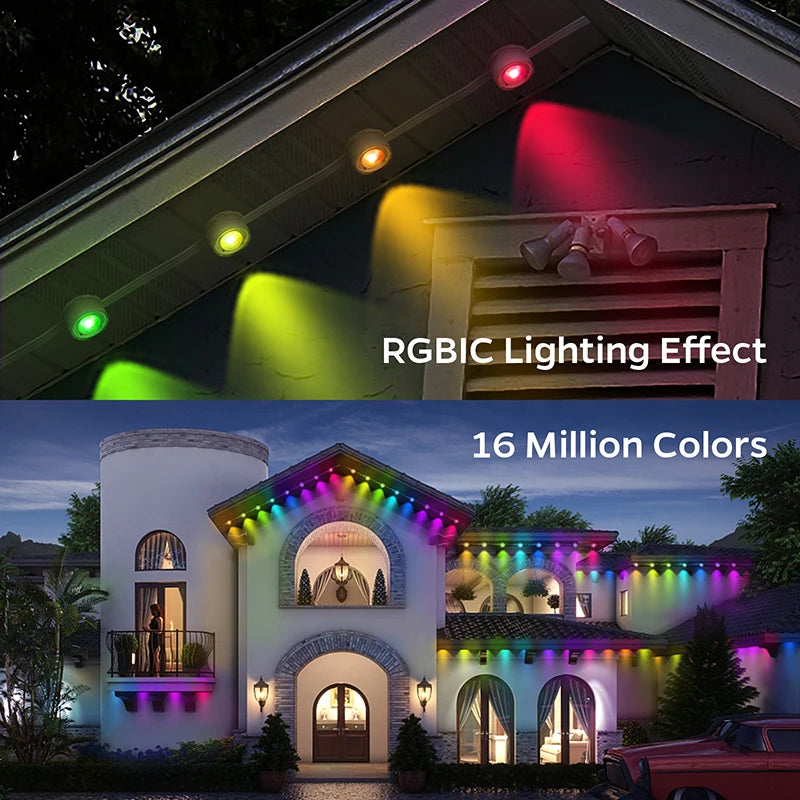 100FT 60 LED Waterproof RGB Outdoor String Lights – Permanent Eaves Lighting for Christmas, Birthday & Holiday Parties