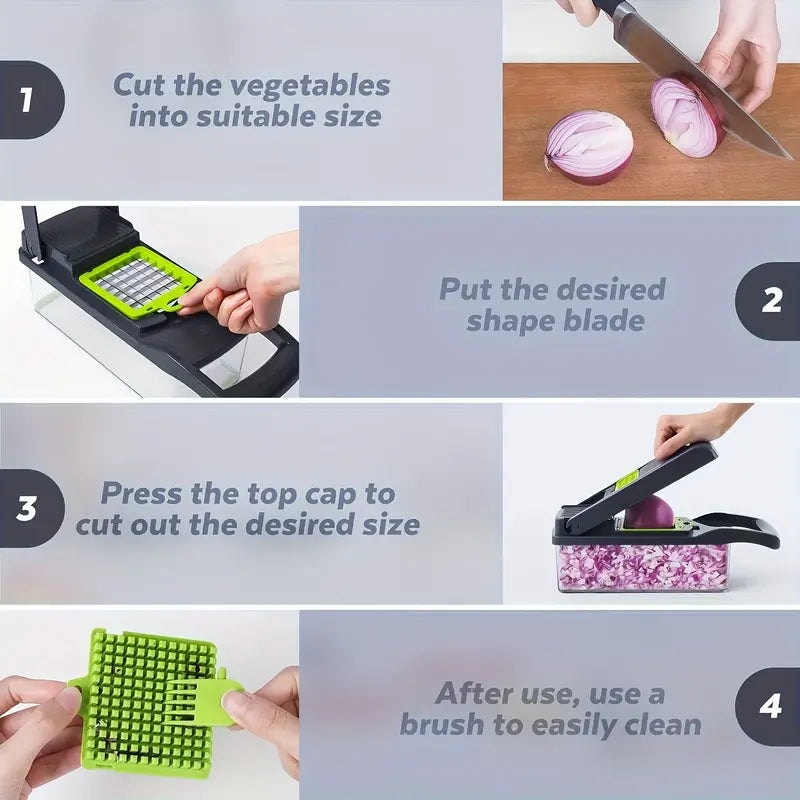 16-in-1 Professional Vegetable Chopper – Multi-Functional Slicer, Dicer & Food Prep Tool with 8 Blades & Storage Container