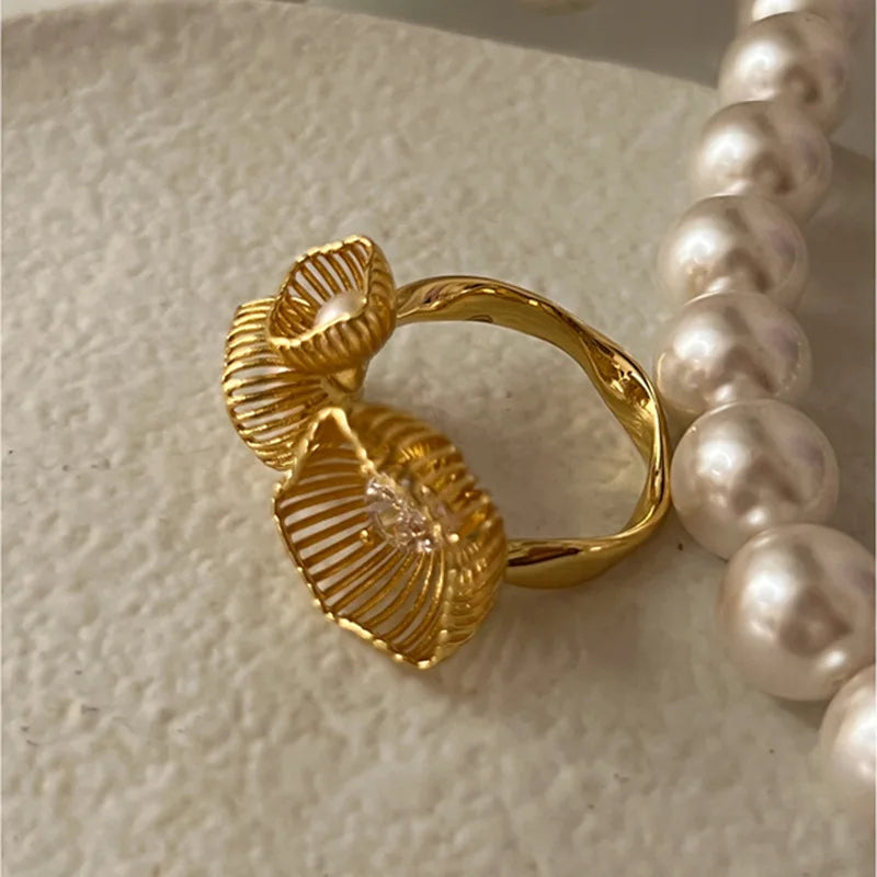 Gold Plated Golden Pearl Wings Ring – Retro Couple Thai Silver Jewelry Gift