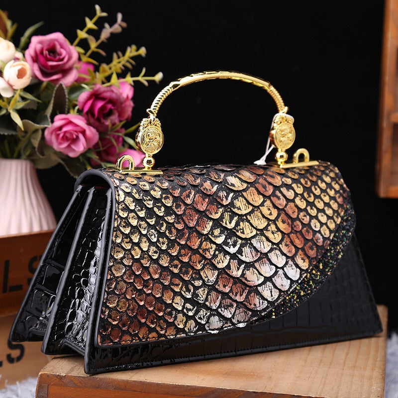 Snake Grain Leather Trapezoid Shoulder Bag – Fashionable Single Crossbody Bag for Women