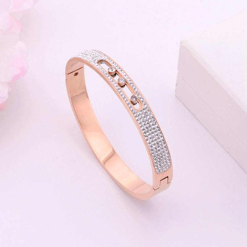 Titanium Steel Rose Gold Diamond Bracelet – Handmade Women’s Luxury Fashion Jewelry