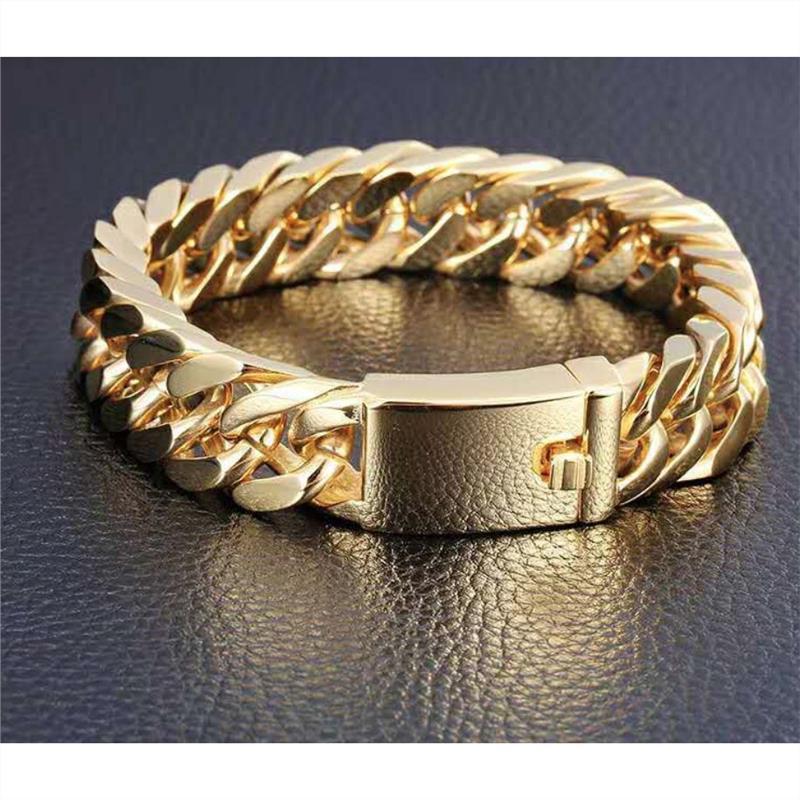 Fashionable 18K Gold Plated Men’s Electroplated Alloy Double Buckle Bracelet – Luxury Jewelry