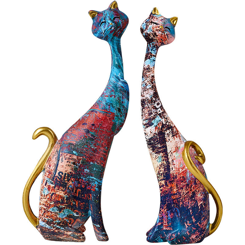 Artistic Oil Painting Cat Ornaments – Creative Home Living Room Light Luxury Furnishings