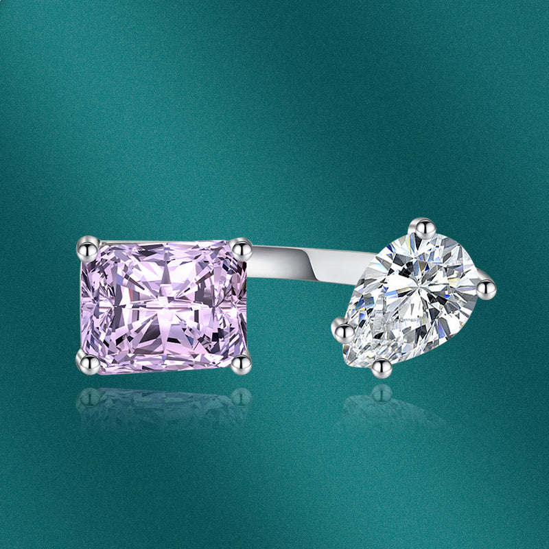 Internet Celebrity Accessory Pink Diamond Yellow Diamond Water Drop Geometric Rectangular Adjustable Ring bracelet