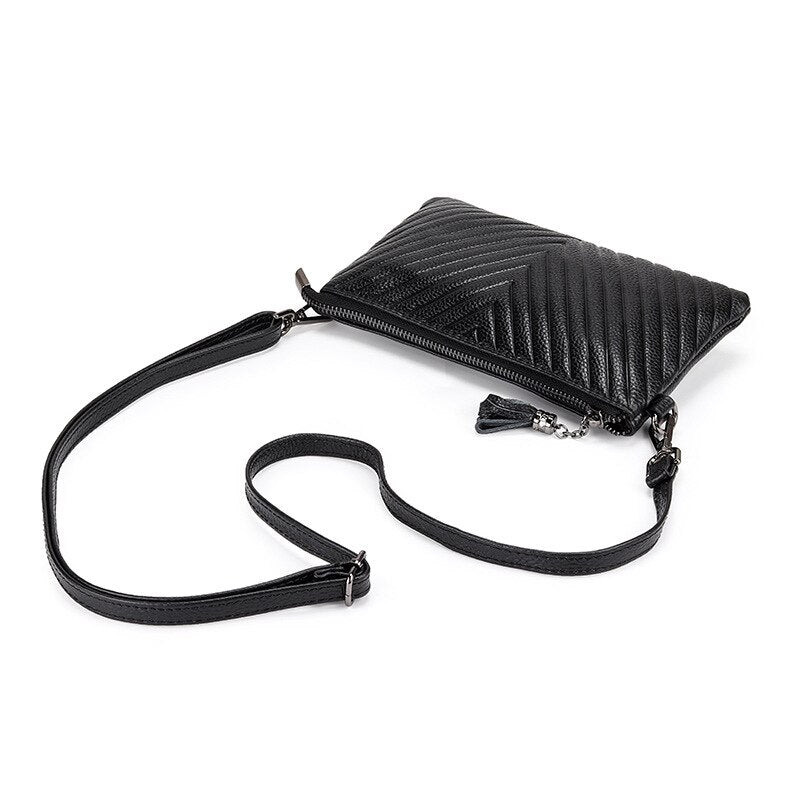 New Genuine Leather Women’s Shoulder Bag – Luxury Crossbody Messenger Handbag with Slim Zipper Purse