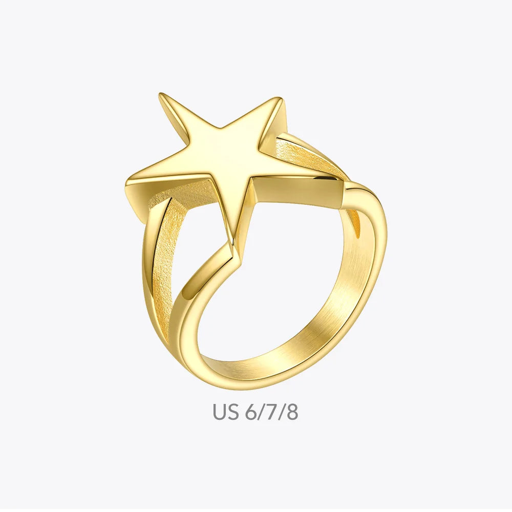 Star Rings for Women – Trendy 18K Gold Plated Stainless Steel Geometric Titanium Fashion Jewelry